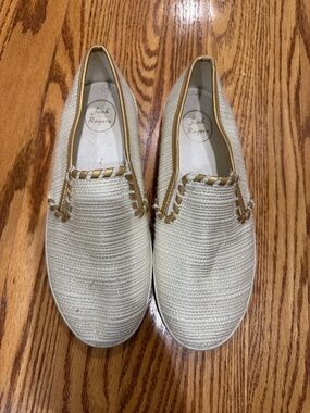 Jack Rogers Cream Slip-On Woven Loafers with Gold Trim